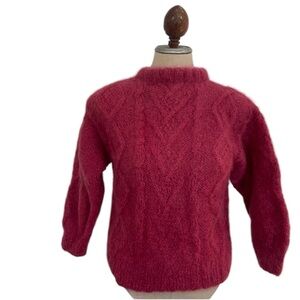 Vintage handmade mohair cable knit pink pullover sweater women’s size small S